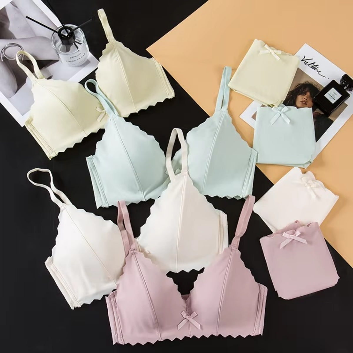 Women's Lightly Padded Wire Free Bra Panty Lingerie Set for Girl's Combo (Pack of 6) | L-144