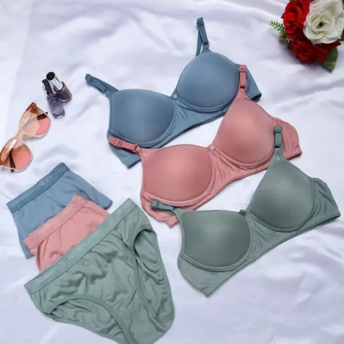 Women's Lightly Padded Wire Free Bra Panty Lingerie Set for Girl's Combo (Pack of 6) | L-142