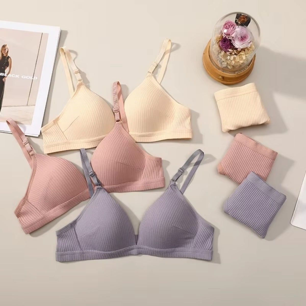 Women's Lightly Padded Wire Free Bra Panty Lingerie Set for Girl's Combo (Pack of 6) | L-146