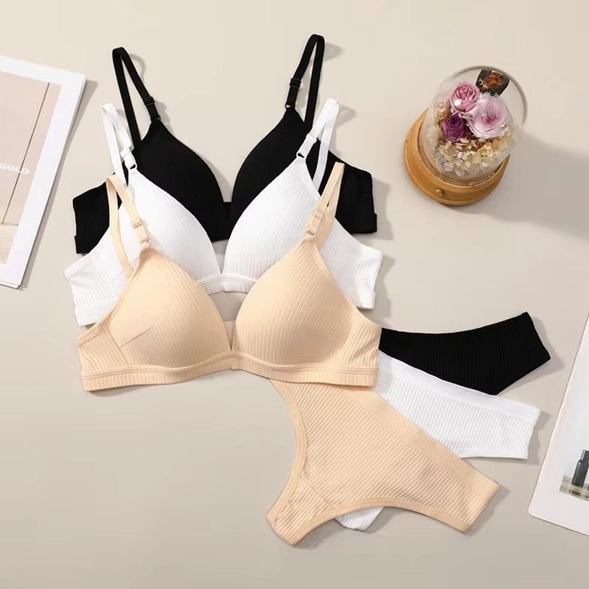 Women's Lightly Padded Wire Free Bra Panty Lingerie Set for Girl's Combo (Pack of 6) | L-146
