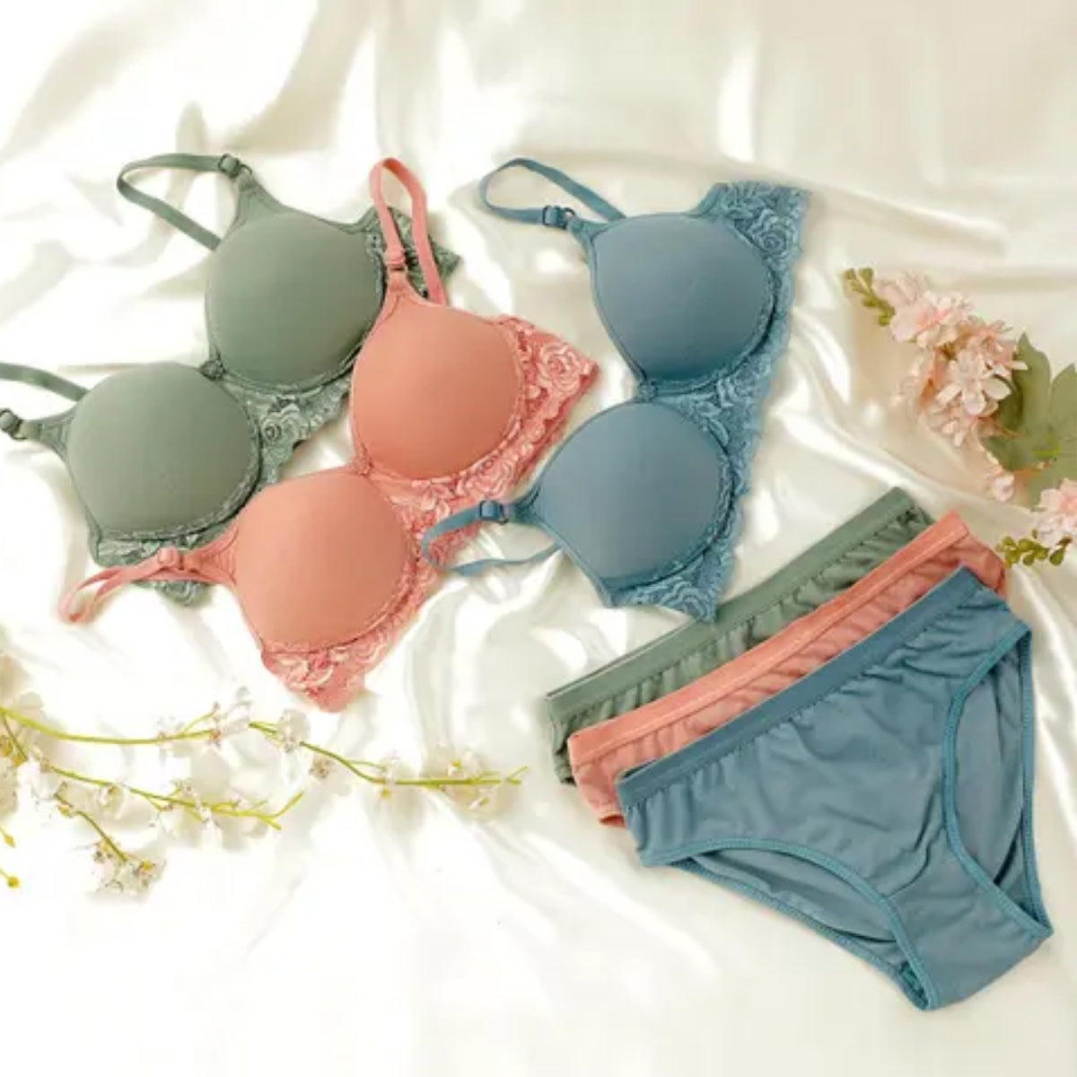 Women's Lightly Padded Wire Free Bra Panty Lingerie Set for Girl's Combo (Pack of 6) | L-151