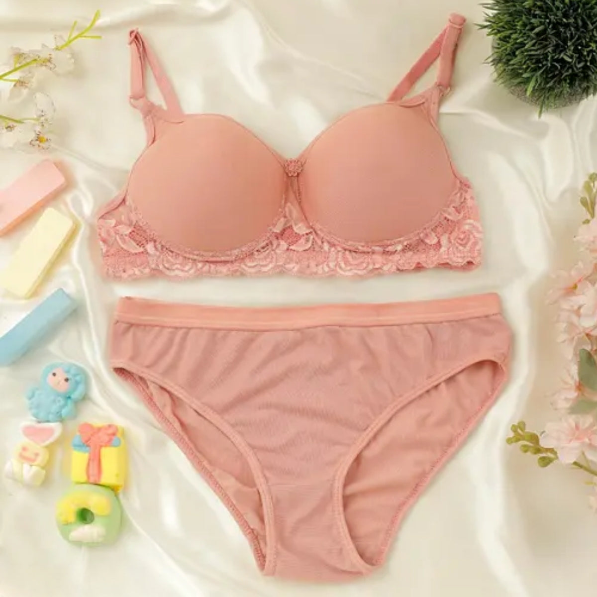 Women's Lightly Padded Wire Free Bra Panty Lingerie Set for Girl's Combo (Pack of 6) | L-151