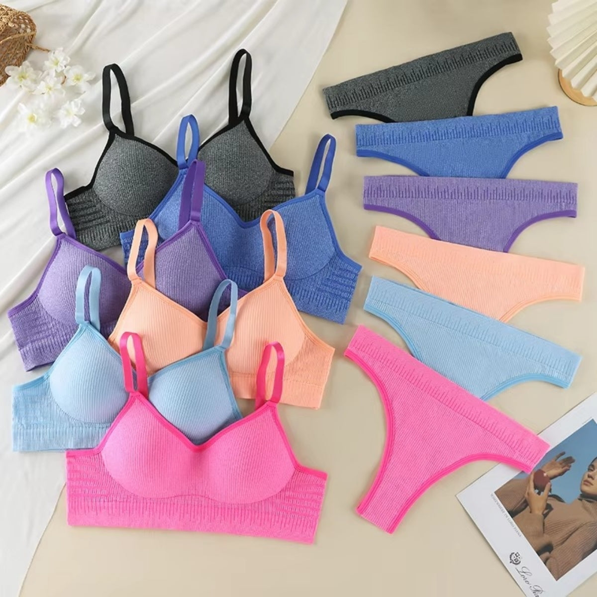 Women's Lightly Padded Wire Free Bra Panty Lingerie Set for Girl's Combo (Pack of 6) | L-152