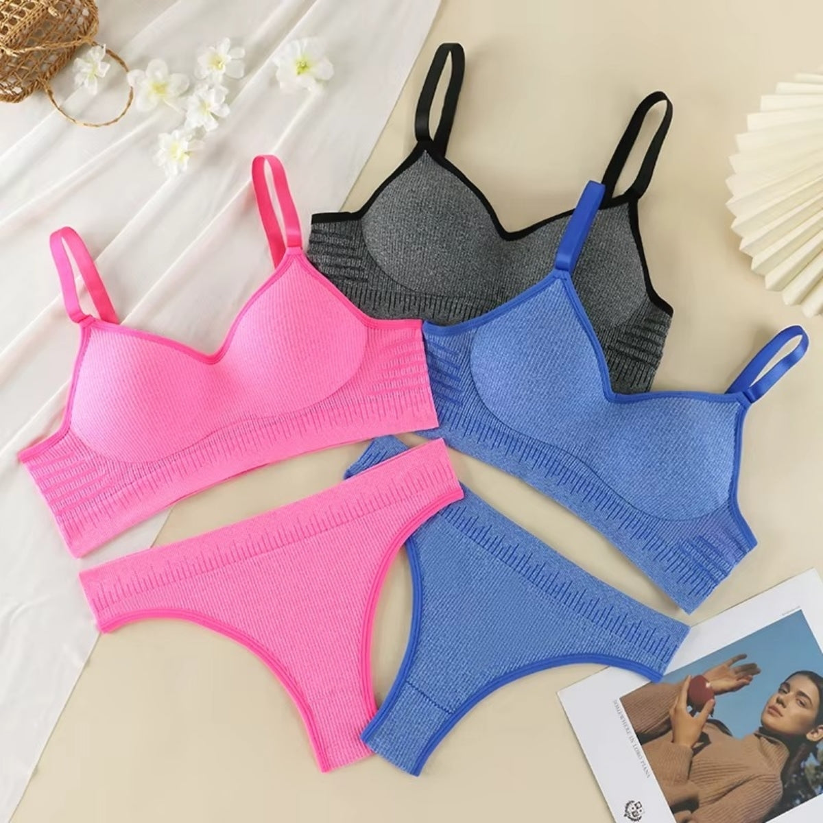 Women's Lightly Padded Wire Free Bra Panty Lingerie Set for Girl's Combo (Pack of 6) | L-152