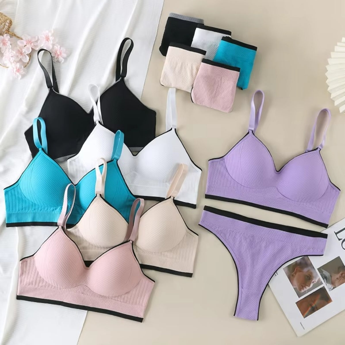 Women's Lightly Padded Wire Free Bra Panty Lingerie Set for Girl's Combo (Pack of 6) | L-156
