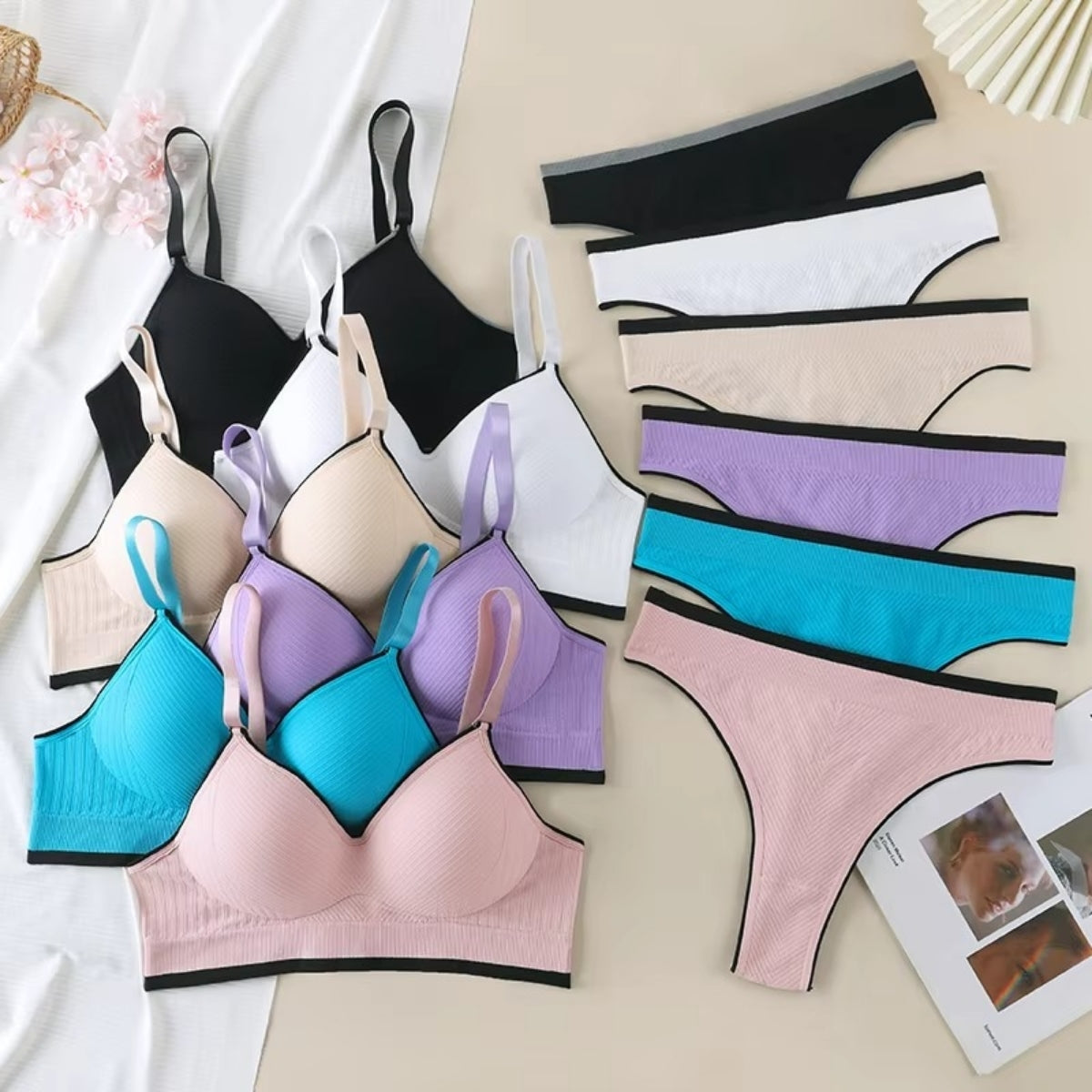 Women's Lightly Padded Wire Free Bra Panty Lingerie Set for Girl's Combo (Pack of 6) | L-156