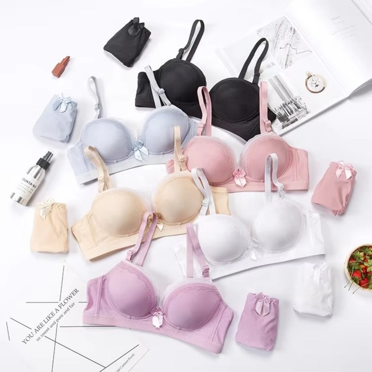Women's Lightly Padded Wire Free Bra Panty Lingerie Set for Girl's Combo (Pack of 6) | L-159