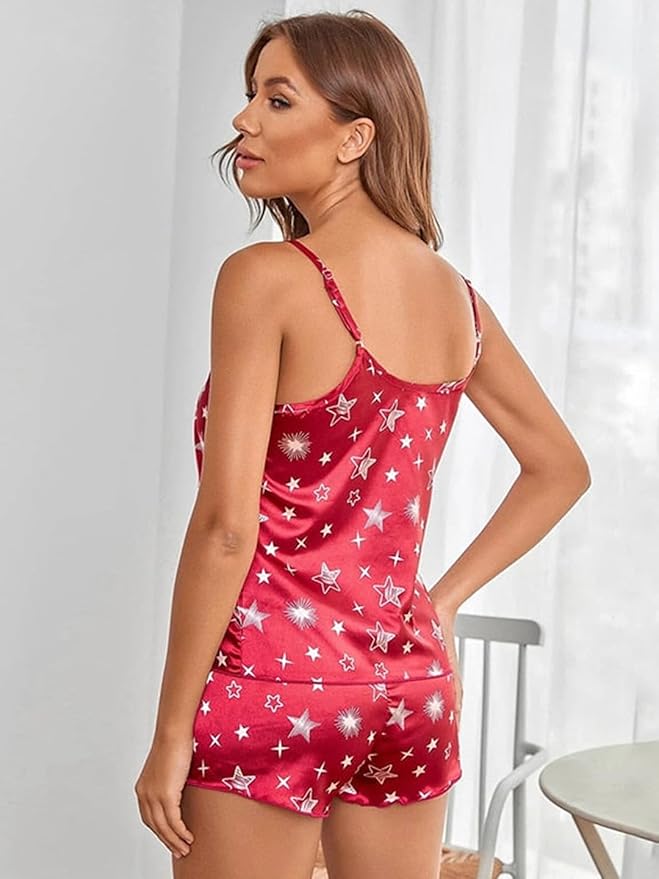 Red Star Satin Nightwear Set | NG-06